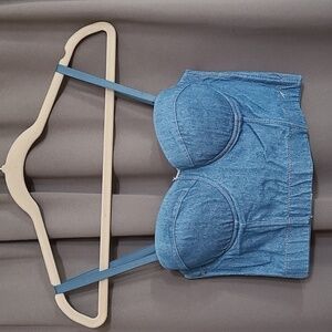 Womens Denim Bra Top Underwire Removable Straps Hook & Eye Sz 34? GUC READ